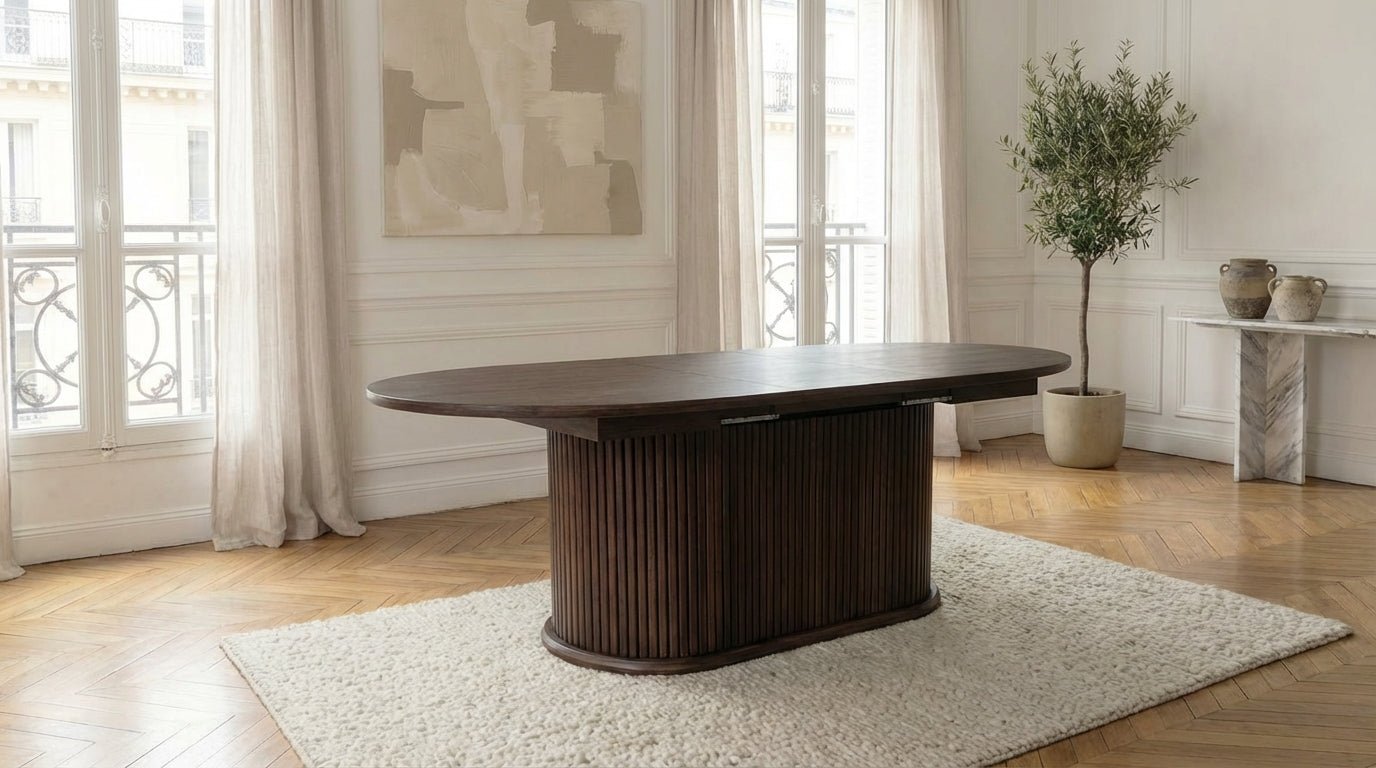 Table à manger ovale extensible ANEYA pour 6 personnes avec plateau en bois et pieds bois marron - TRUST INDUSTRIE - 