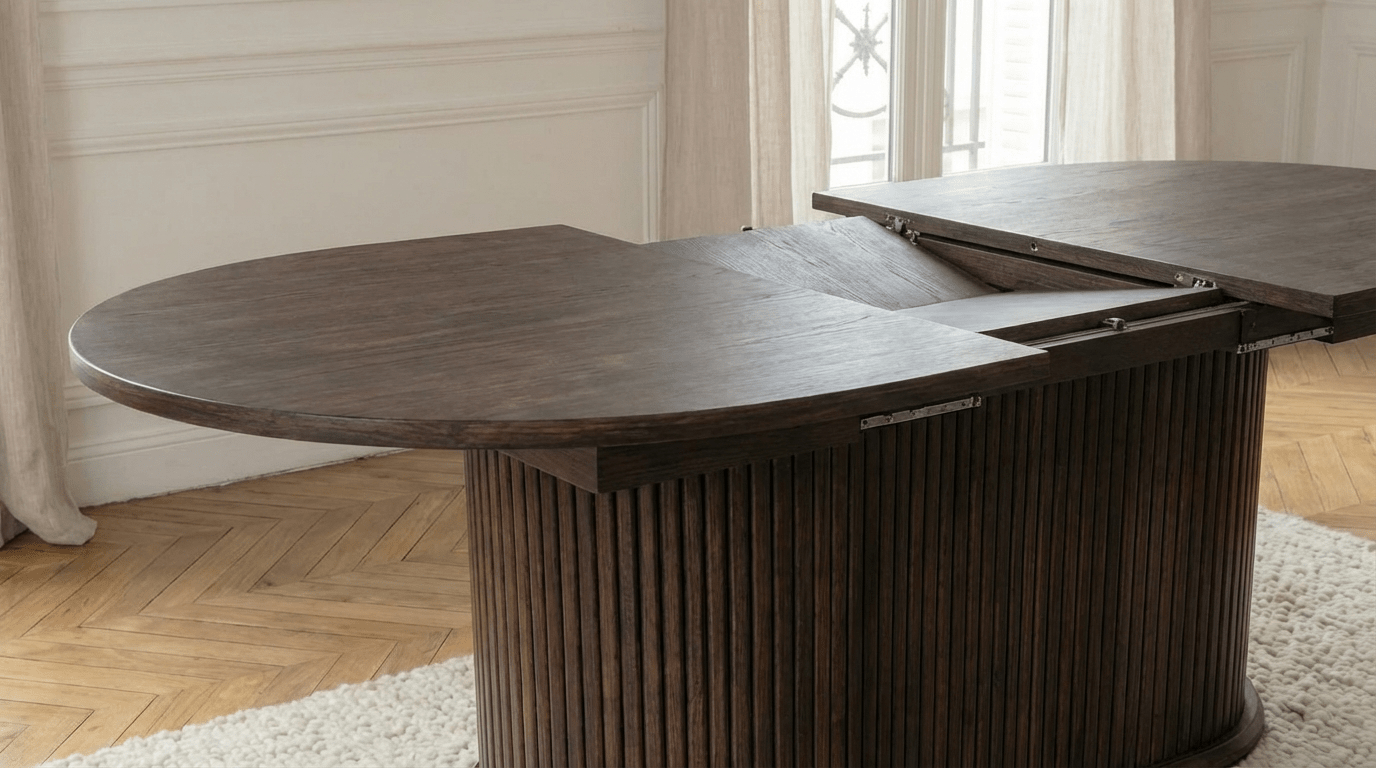 Table à manger ovale extensible ANEYA pour 6 personnes avec plateau en bois et pieds bois marron - TRUST INDUSTRIE - 