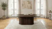 Table à manger ovale extensible ANEYA pour 6 personnes avec plateau en bois et pieds bois marron - TRUST INDUSTRIE - Travertin - Bois noyer - 