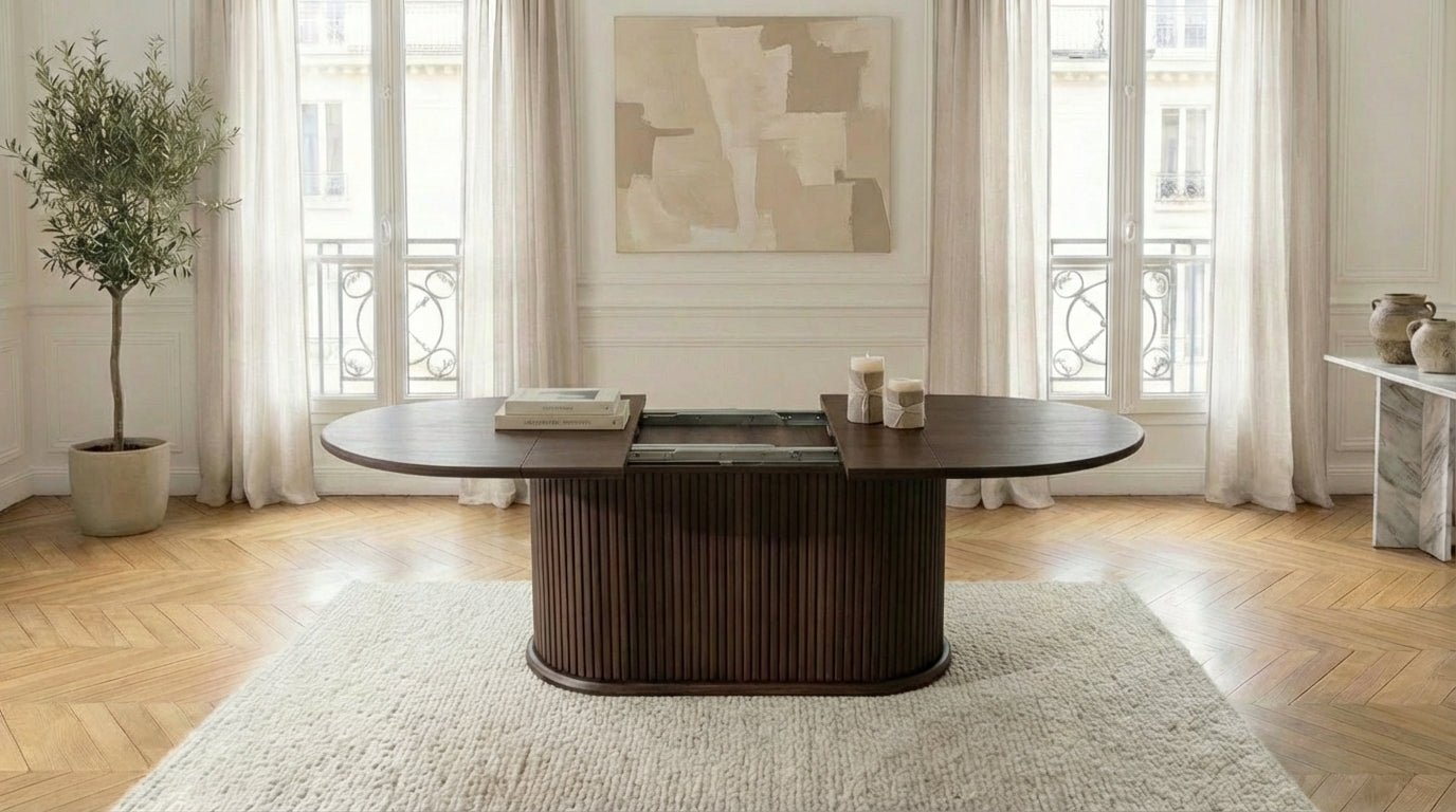 Table à manger ovale extensible ANEYA pour 6 personnes avec plateau en bois et pieds bois marron - TRUST INDUSTRIE - 