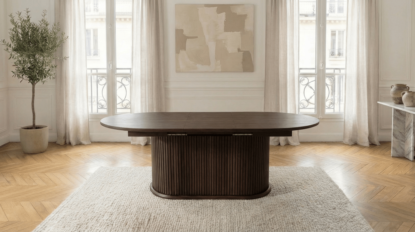 Table à manger ovale extensible ANEYA pour 6 personnes avec plateau en bois et pieds bois marron - TRUST INDUSTRIE - 
