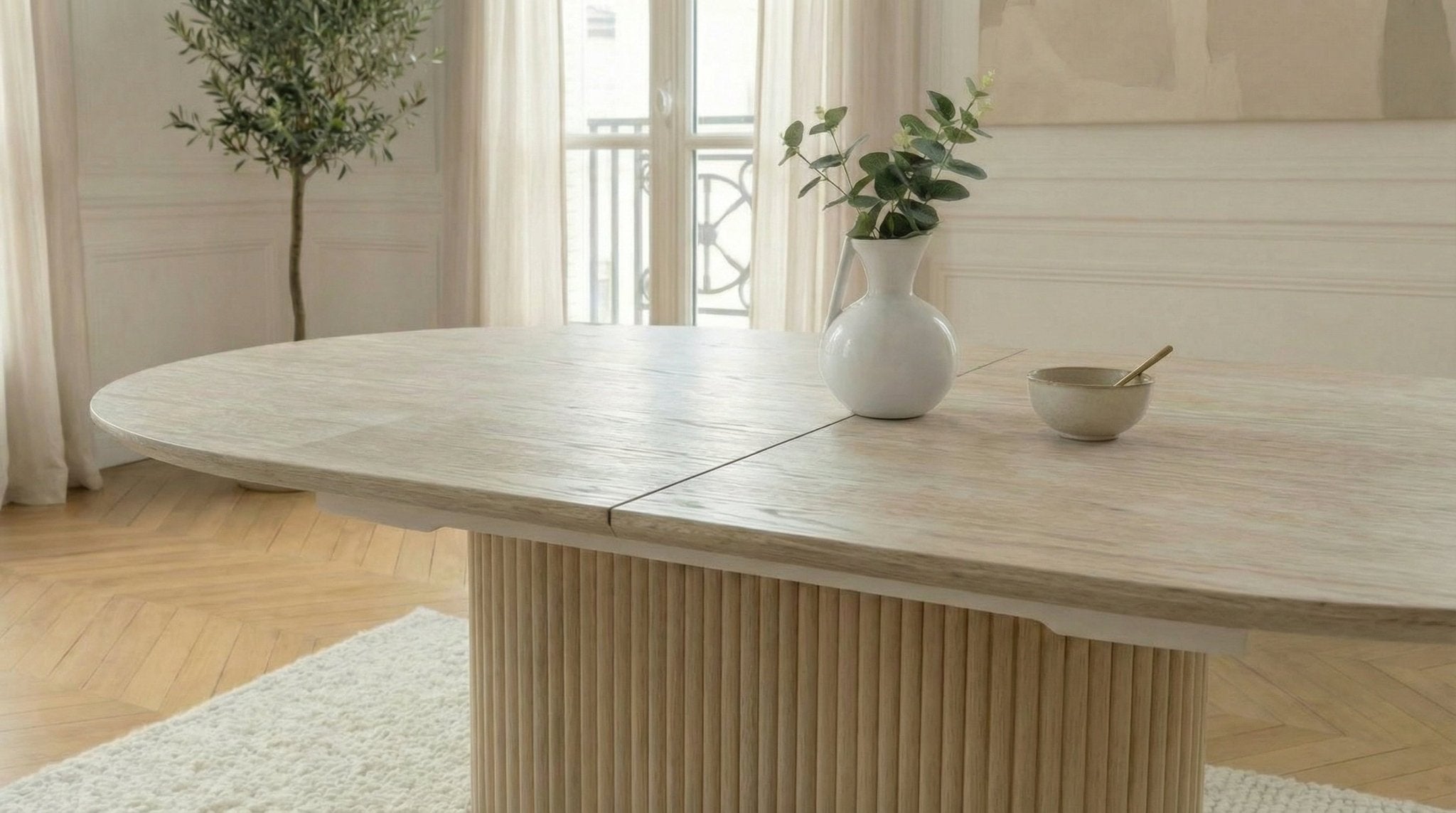 Table à manger ovale extensible LOLA pour 8 personnes avec plateau plateau céramique et pieds bois - TRUST INDUSTRIE - 