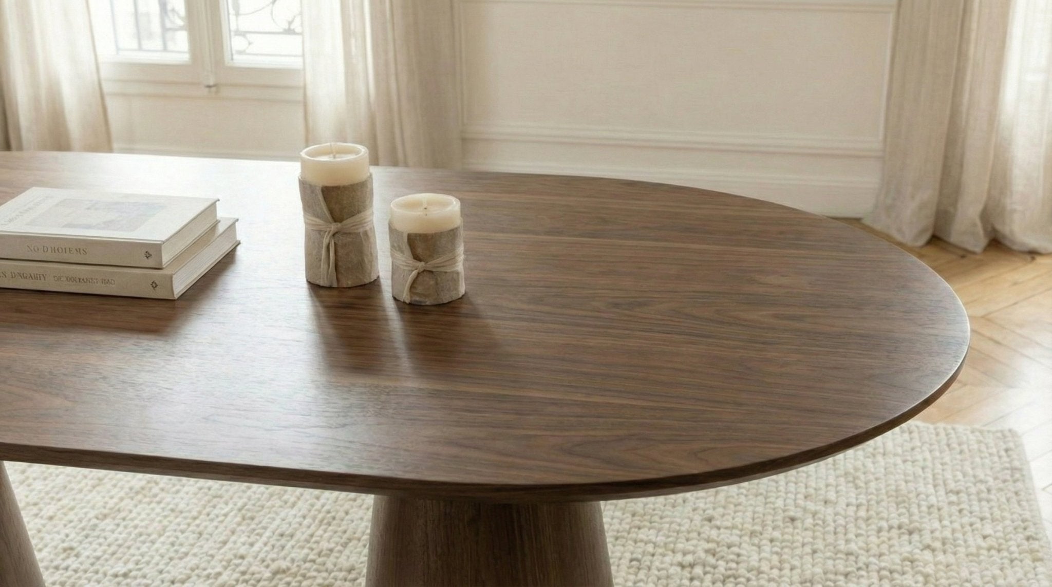 Table à manger ovale ICONIC pour 6 personnes avec plateau céramique et pieds en bois - TRUST INDUSTRIE - Bois noyer - 
