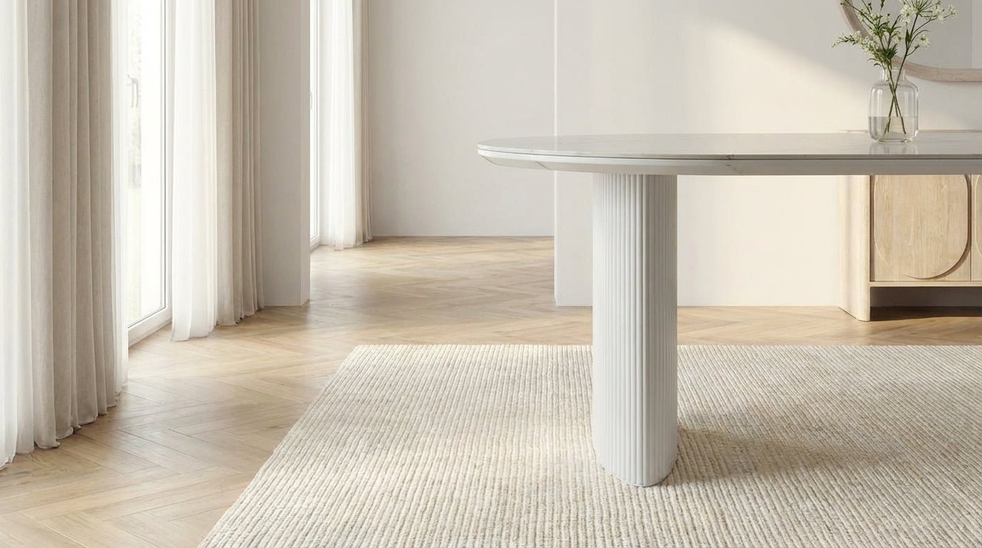Table à manger ovale JOSEPHINE avec plateau en céramique et pieds bois - TRUST INDUSTRIE - Marbré blanc - 180 x 90 cm - 