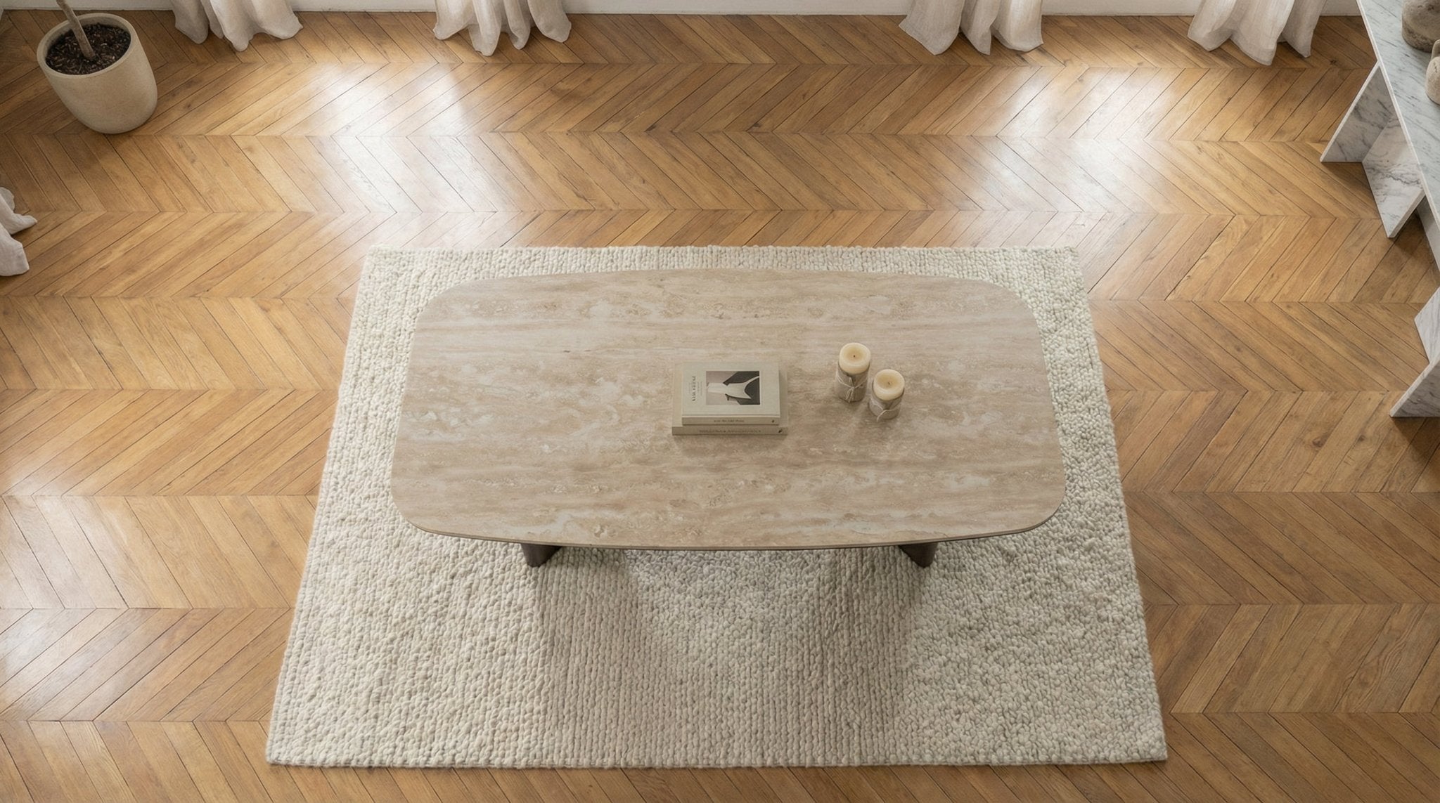 Table à manger rectangulaire ALBA pour 6 personnes avec plateau en céramique et pieds bois marron - TRUST INDUSTRIE - 