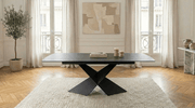 Table à manger rectangulaire extensible EMPIRE pour 8 personnes avec plateau céramique et pied central - TRUST INDUSTRIE - Marbré noir or - Noir - 