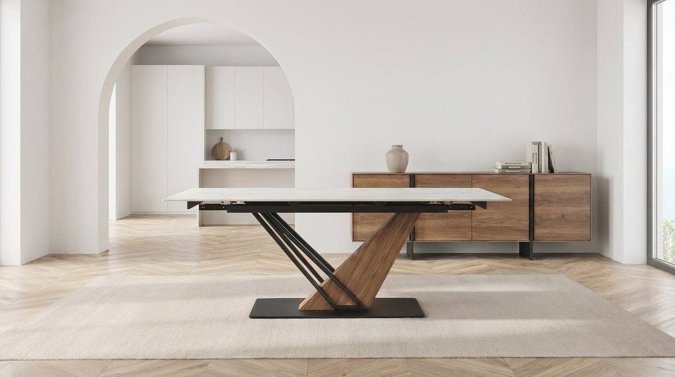 Table à manger rectangulaire extensible GENESIS en céramique avec plateau en marbre - TRUST INDUSTRIE - Noir - Noir - 160 - 220 cm