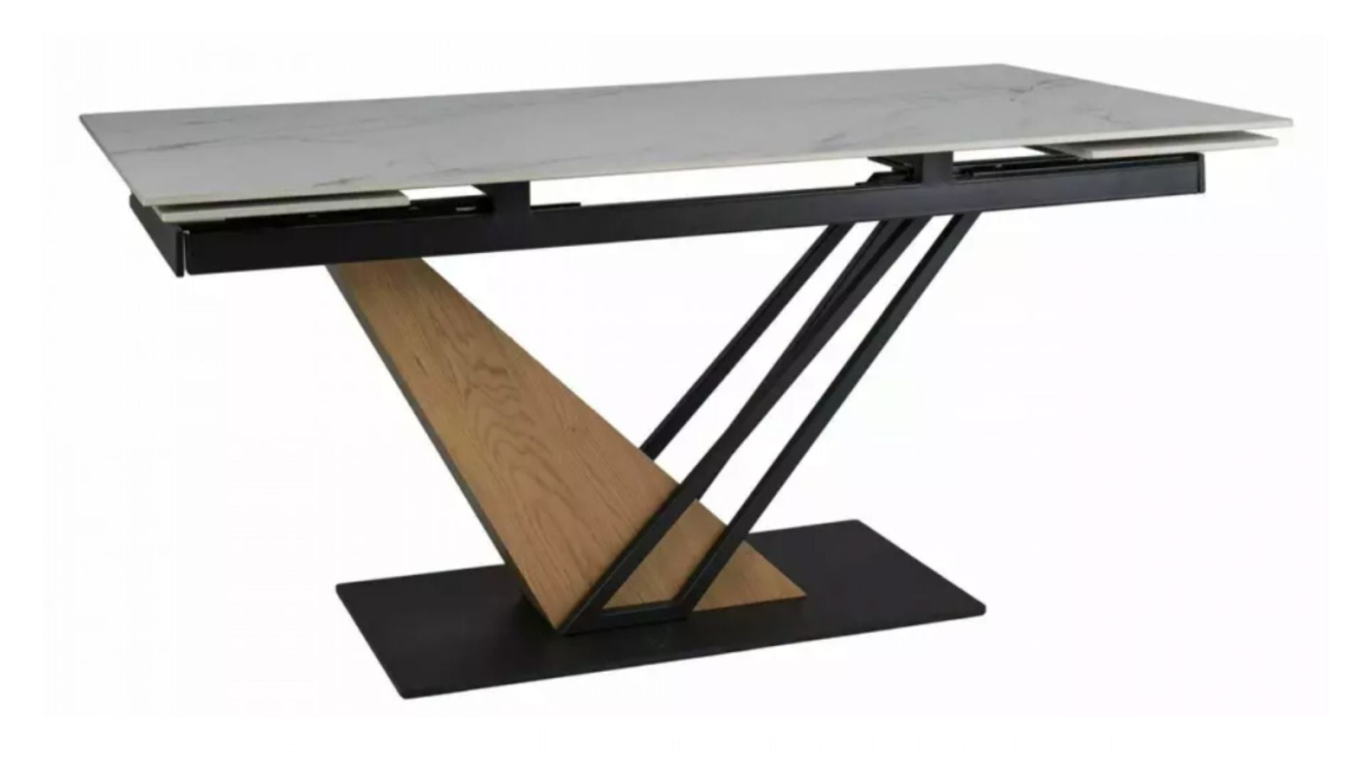Table à manger rectangulaire extensible GENESIS pour 10 personnes avec plateau céramique 180X240 et pied central - Trust Industrie - Blanc - Noir - 