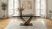 Table à manger rectangulaire extensible GENESIS pour 10 personnes avec plateau céramique 180X240 et pied central - Trust Industrie - Noir - Noir - 