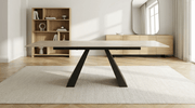 Table à manger rectangulaire extensible SALVADOR pour 10 personnes avec plateau céramique 180X260 et pieds en acier noir - TRUST INDUSTRIE - Diamond cream - Noir - 