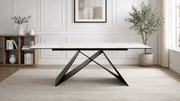 Table à manger rectangulaire extensible WESTIN pour 10 personnes avec plateau céramique 180X260 et pied central en acier noir - TRUST INDUSTRIE - Marbre blanc - Noir - 