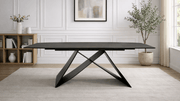 Table à manger rectangulaire extensible WESTIN pour 8 personnes avec plateau céramique 160X240 et pied central en acier noir - TRUST INDUSTRIE - Marron - Noir - 