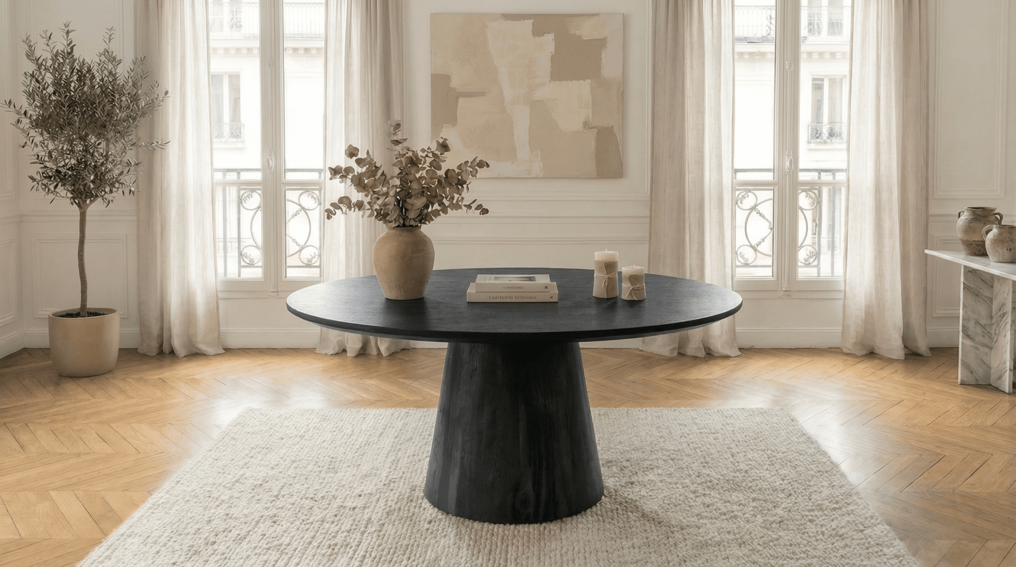 Table à manger ronde ARON en bois de manguier - TRUST INDUSTRIE - Noir - 