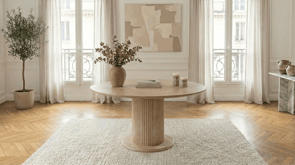 Table à manger ronde AXEL pour 4 personnes avec plateau effet marbre 100X90 et pied central - TRUST INDUSTRIE - Effet travertin - Effet travertin - 