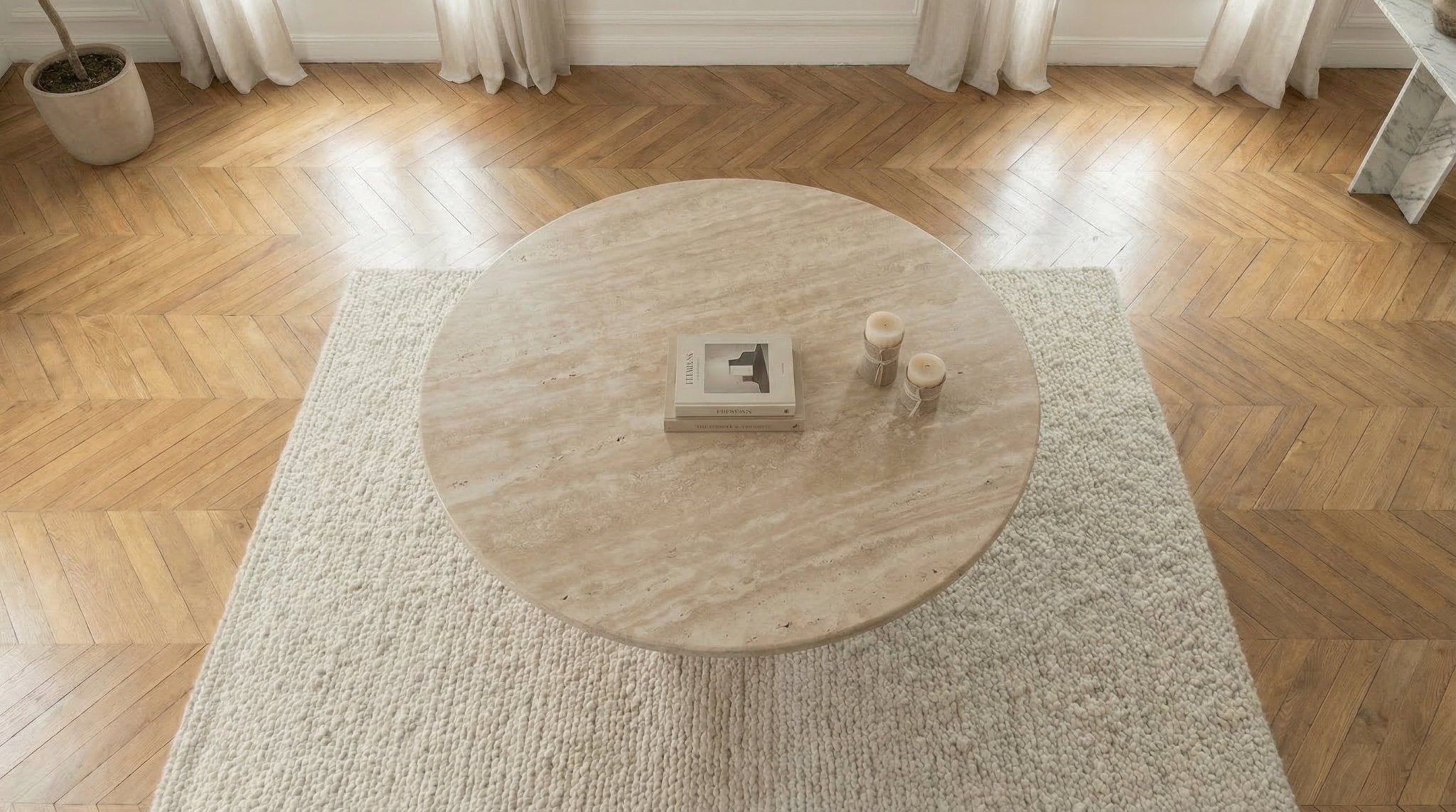 Table à manger ronde FLINSTONE avec un plateau en marbre design - TRUST INDUSTRIE - 