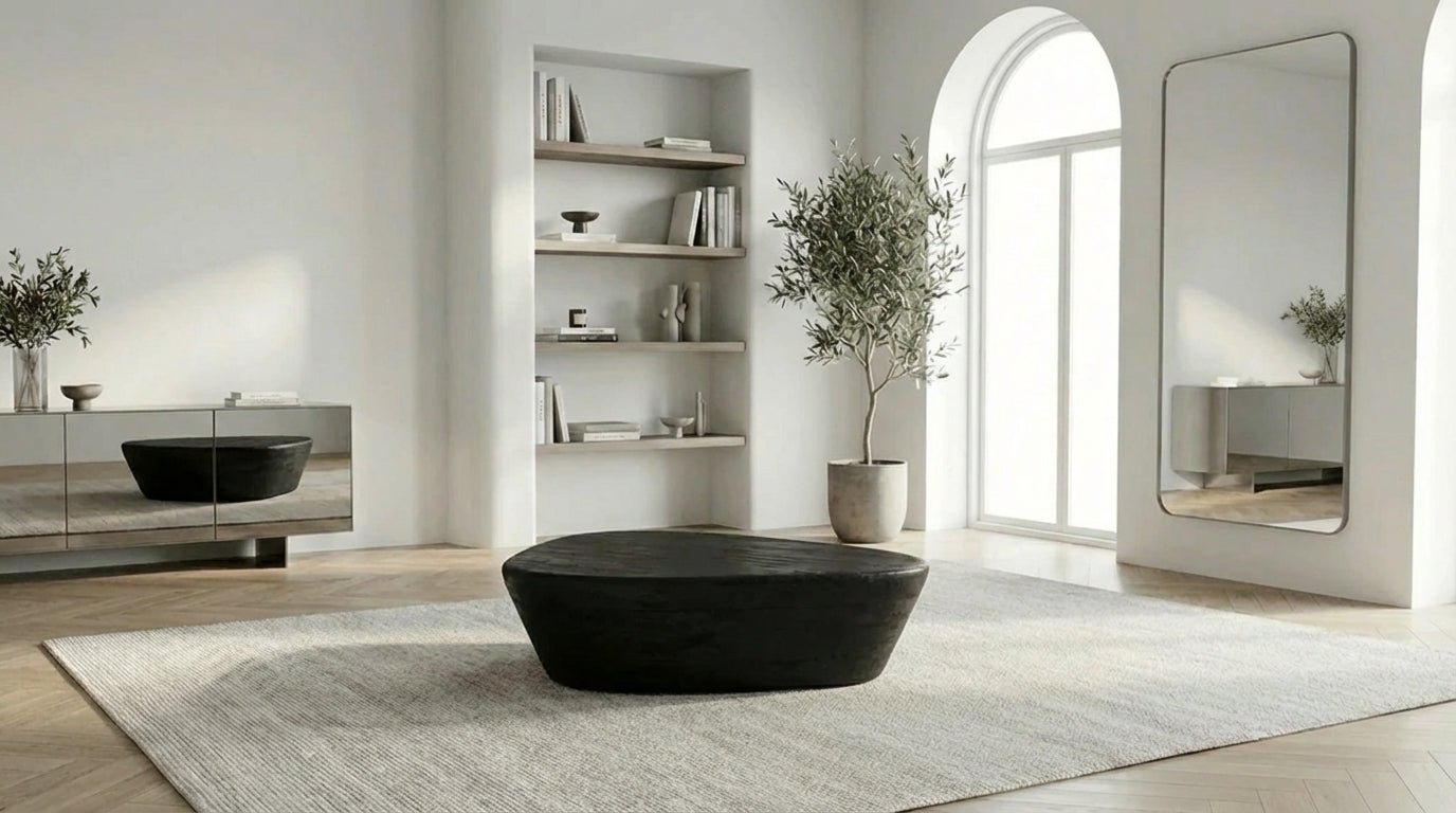 Table basse 107 cm MILA 107 avec plateau bois design - TRUST INDUSTRIE - Noir - 