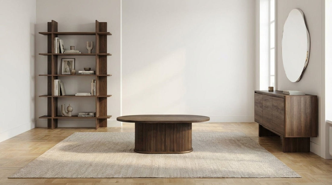 Table basse 110 cm ANEYA avec plateau ovale design bois effet noyer - TRUST INDUSTRIE - Bois noyer - 