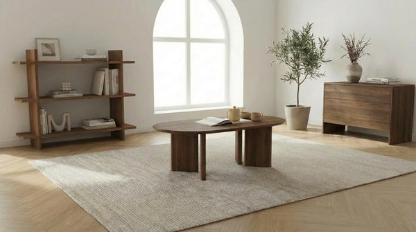 Table basse 120 cm AMBRE avec plateau ovale design bois effet noyer - TRUST INDUSTRIE - 