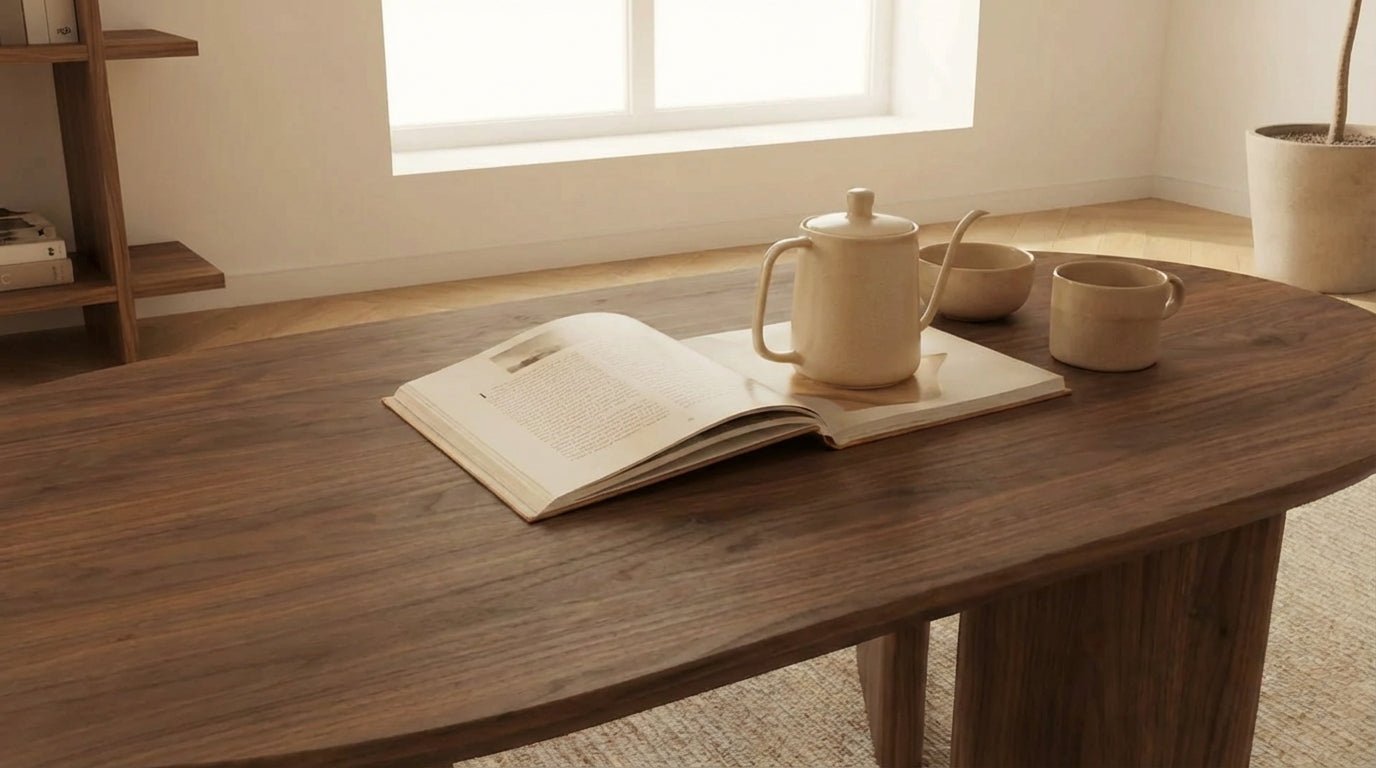 Table basse 120 cm AMBRE avec plateau ovale design bois effet noyer - TRUST INDUSTRIE - 