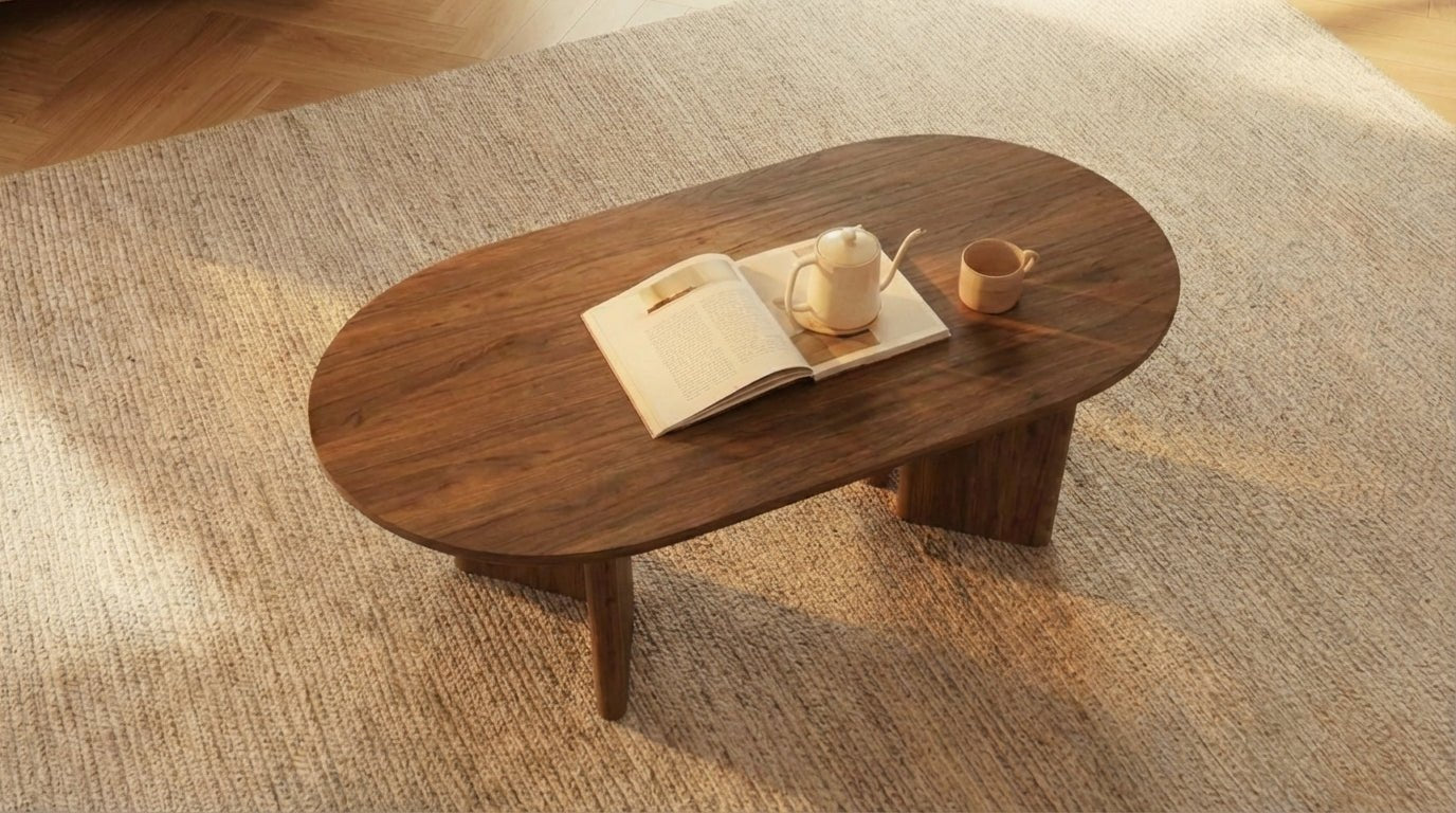 Table basse 120 cm AMBRE avec plateau ovale design bois effet noyer - TRUST INDUSTRIE - 
