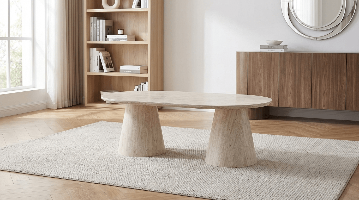 Table basse 120 cm ICONIC avec plateau ovale design bois effet noyer - TRUST INDUSTRIE - Travertin - 