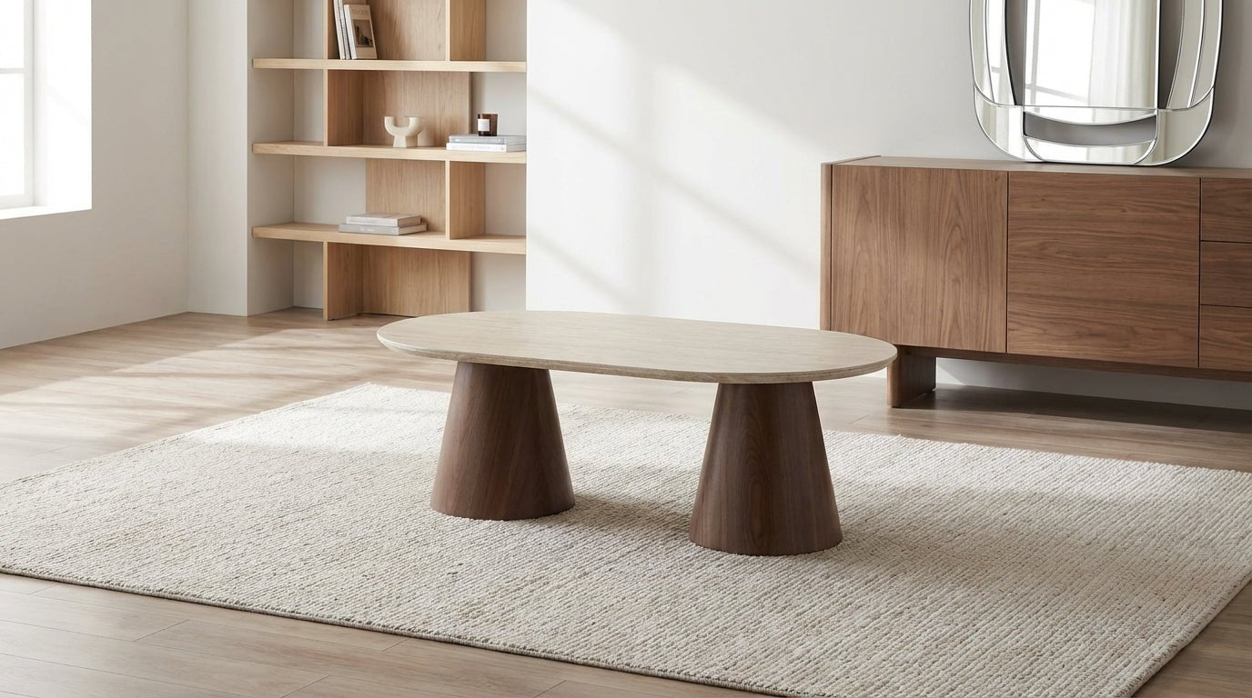 Table basse 120 cm ICONIC avec plateau ovale design bois effet noyer - TRUST INDUSTRIE - Travertin - 