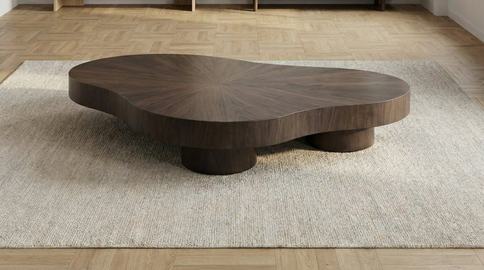 Table basse 150 cm BOBBIE avec plateau design bois effet travertin - TRUST INDUSTRIE - Bois noyer foncé - 