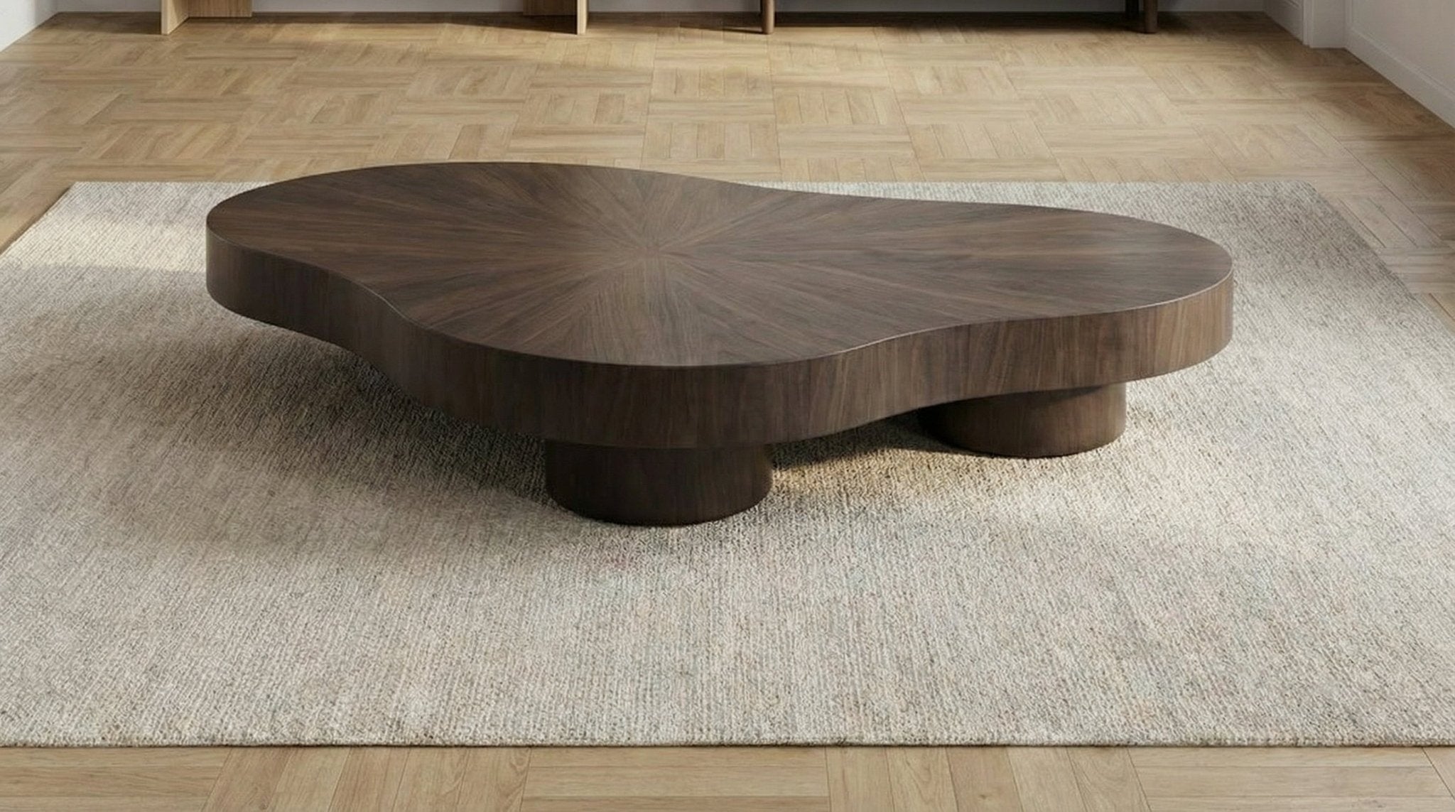 Table basse 150 cm BOBBIE avec plateau design bois effet travertin - TRUST INDUSTRIE - Bois noyer foncé - 