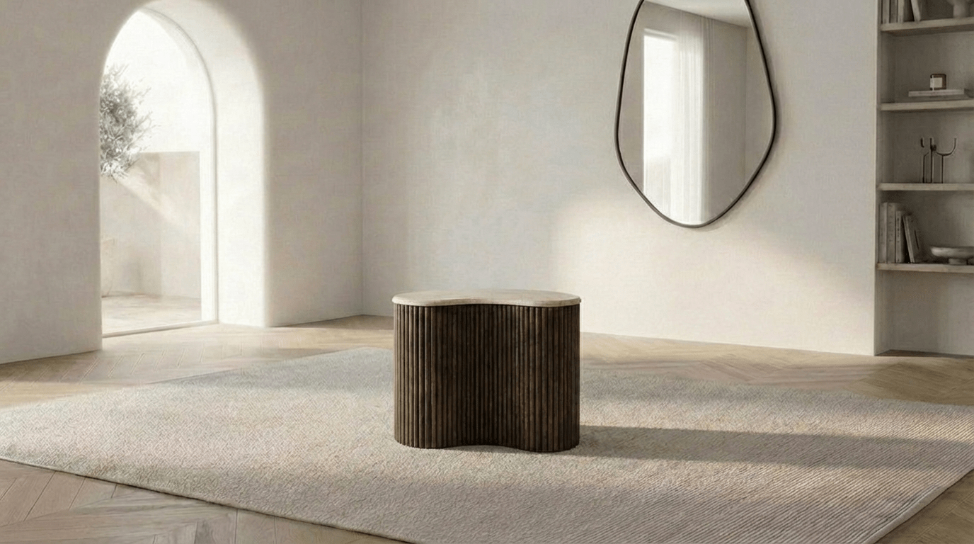 Table basse 50 cm MARI XS avec plateau design effet travertin - TRUST INDUSTRIE - Travertin - Bois de manguier marron - 