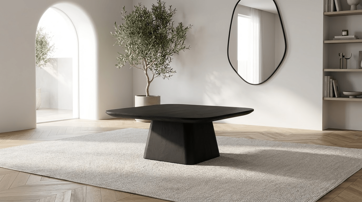 Table basse 80 cm ARON M avec plateau bois carré design - TRUST INDUSTRIE - Bois de manguier noir - 