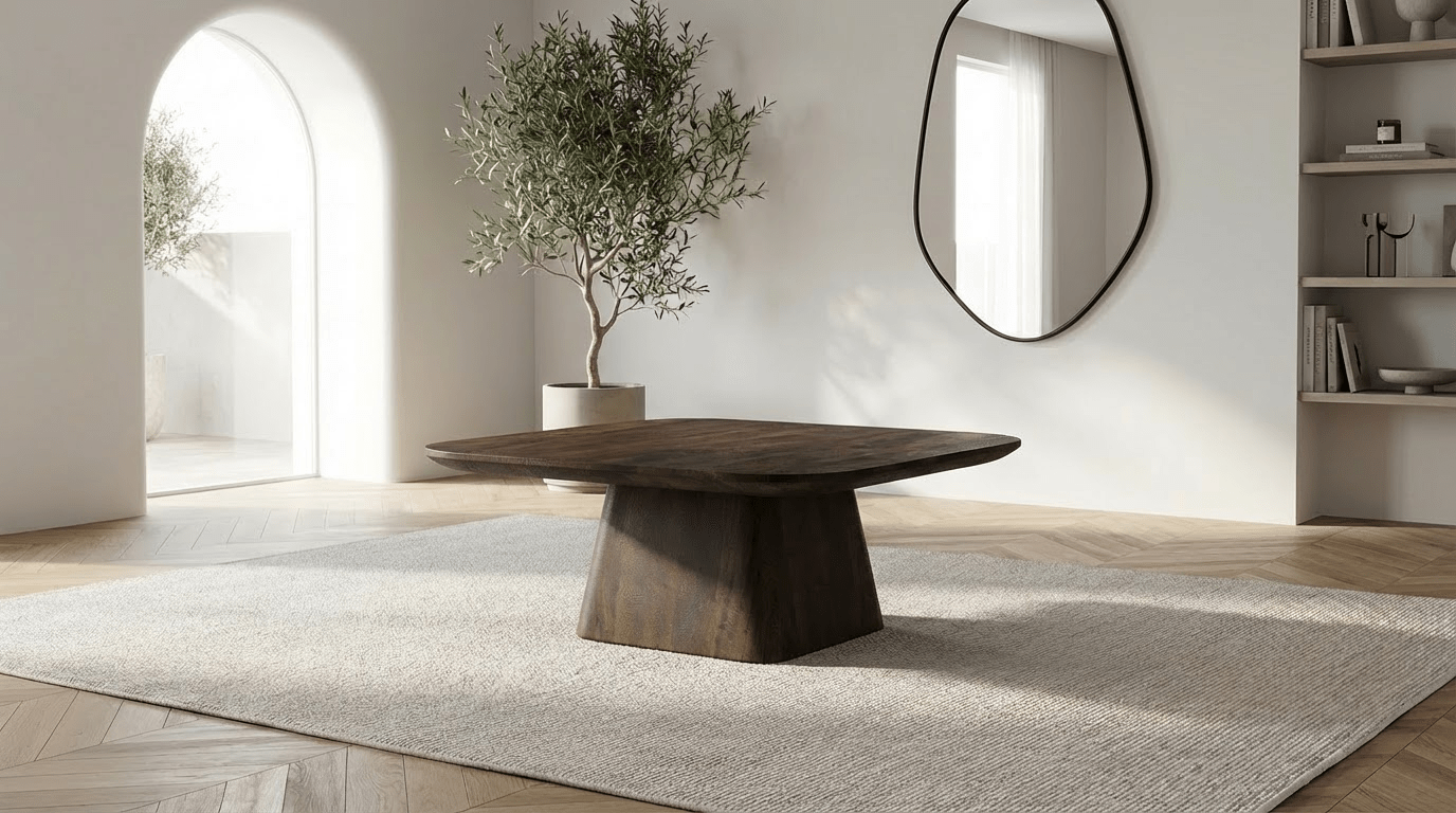 Table basse 80 cm ARON M avec plateau bois carré design - TRUST INDUSTRIE - Bois de manguier marron - 