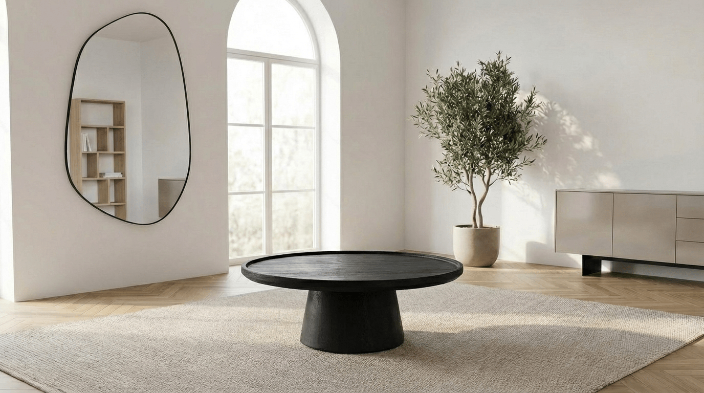 Table basse 80 cm ARON M avec plateau bois rond design - TRUST INDUSTRIE - Bois de manguier noir - Bois de manguier - 