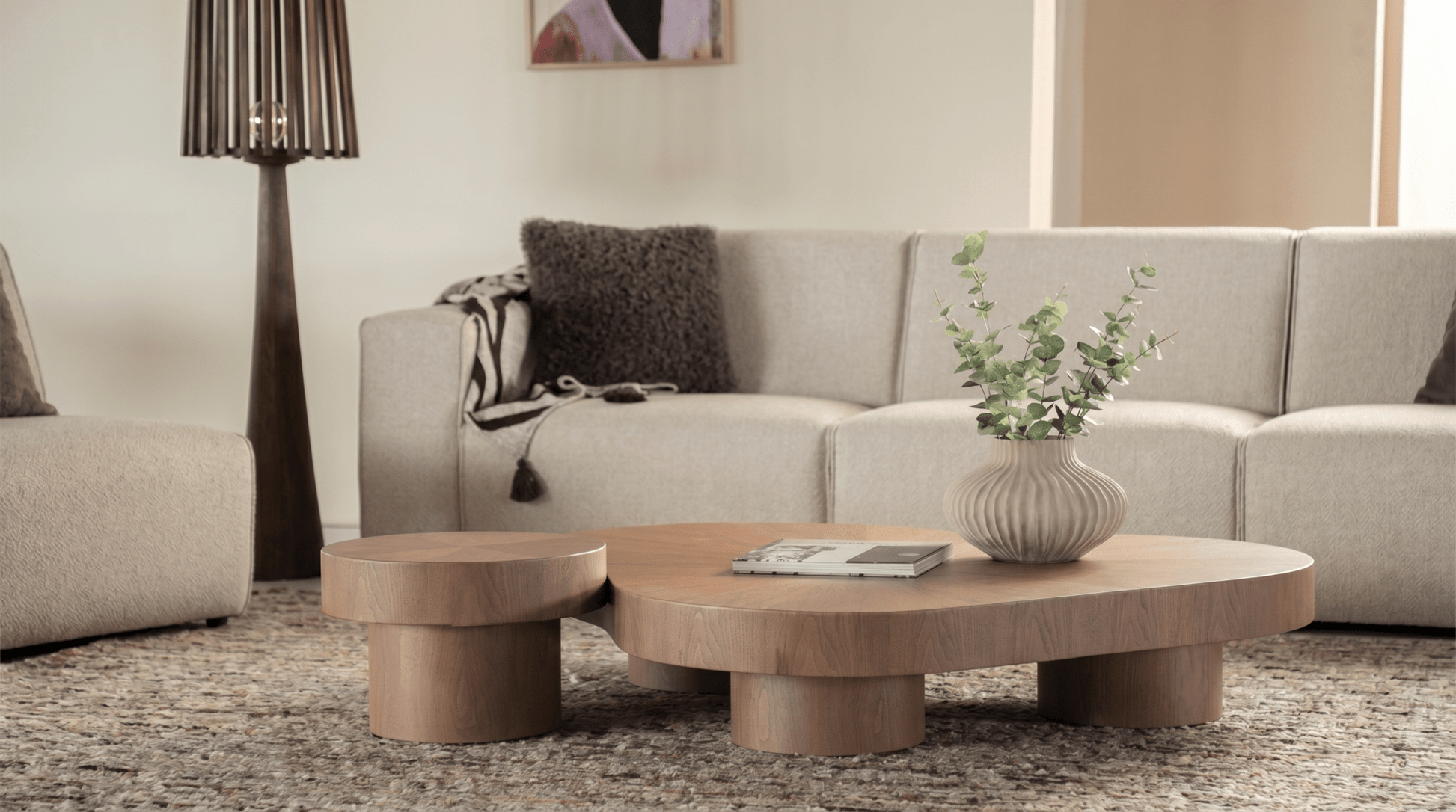 Table basse BOBBIE avec plateau en bois design - TRUST INDUSTRIE - Bois noyer clair - 