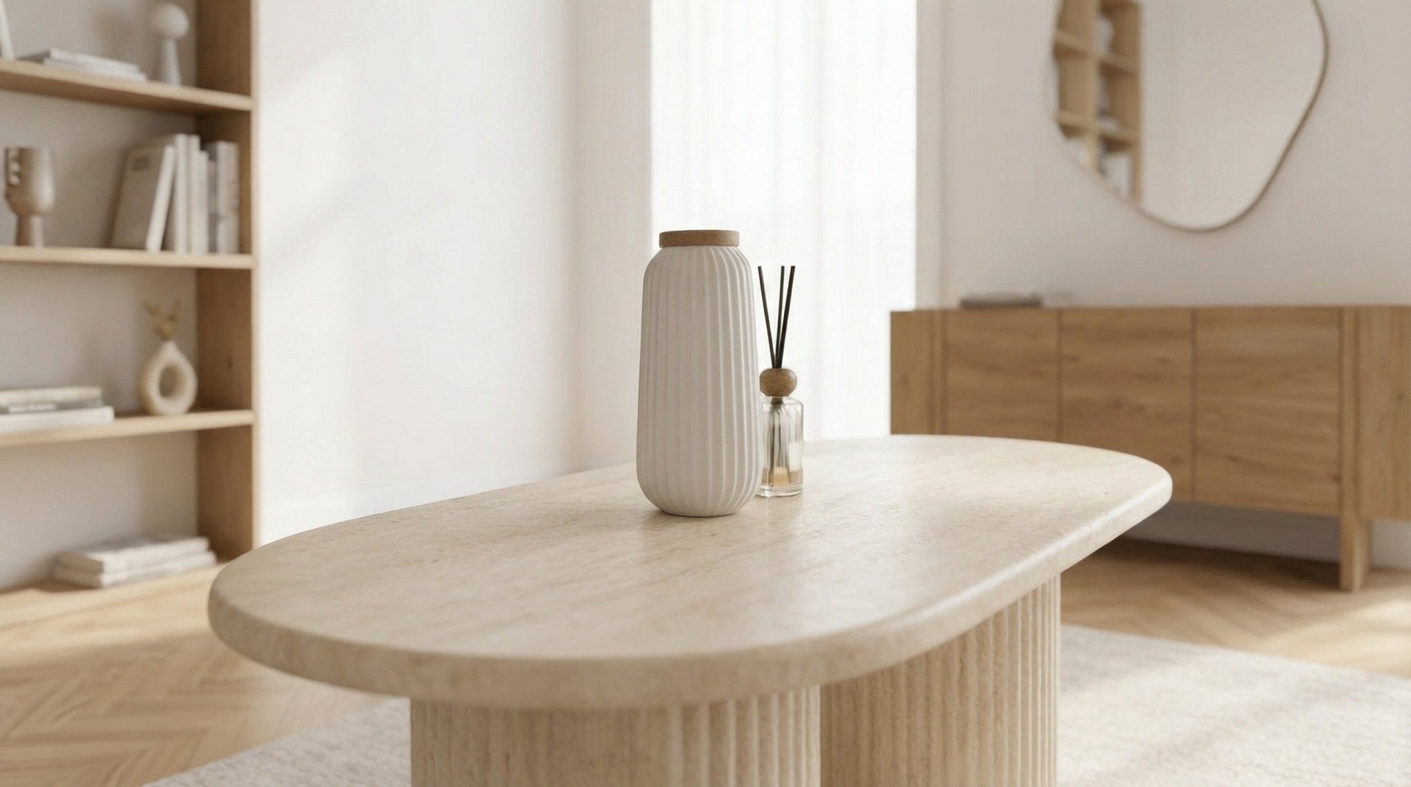 Table basse FLINSTONE avec un plateau effet marbre ovale design - TRUST INDUSTRIE - 