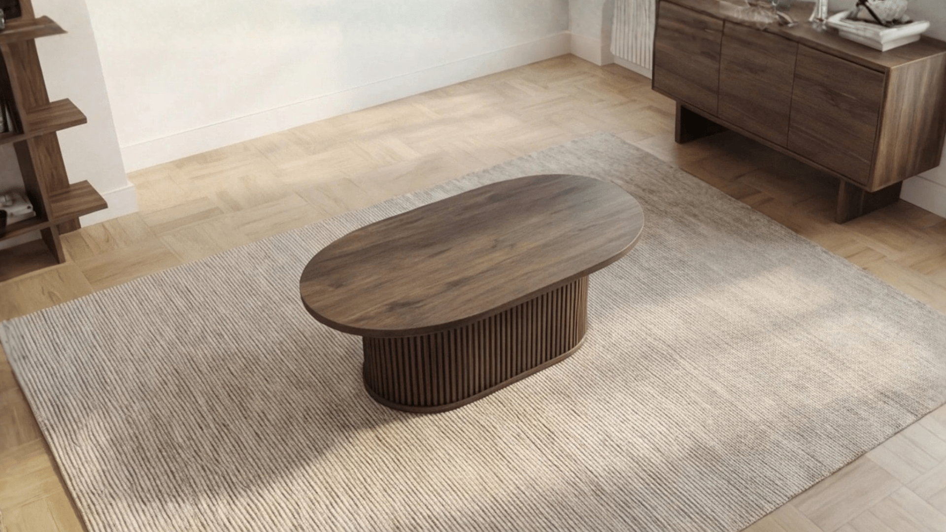 Table basse ovale ANEYA avec plateau design bois effet noyer - TRUST INDUSTRIE - 