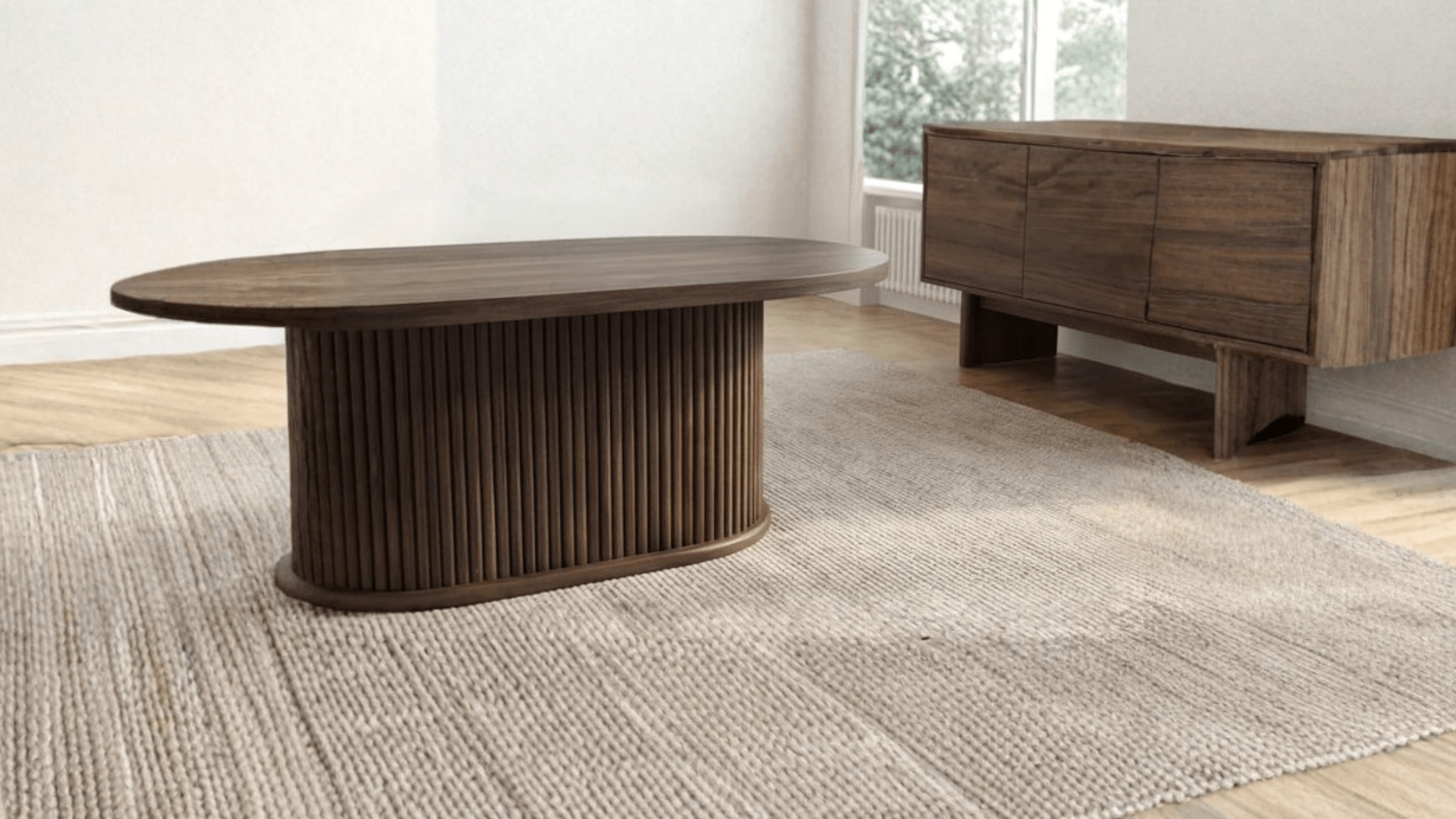 Table basse ovale ANEYA avec plateau design bois effet noyer - TRUST INDUSTRIE - 