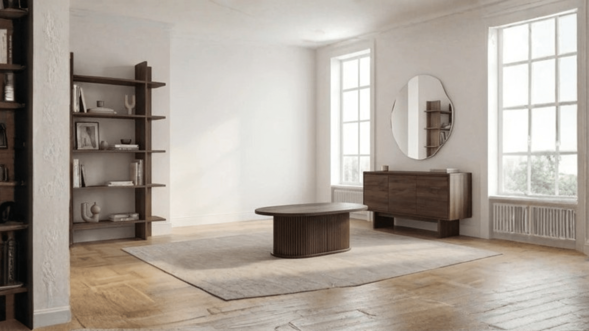 Table basse ovale ANEYA avec plateau design bois effet noyer - TRUST INDUSTRIE - 
