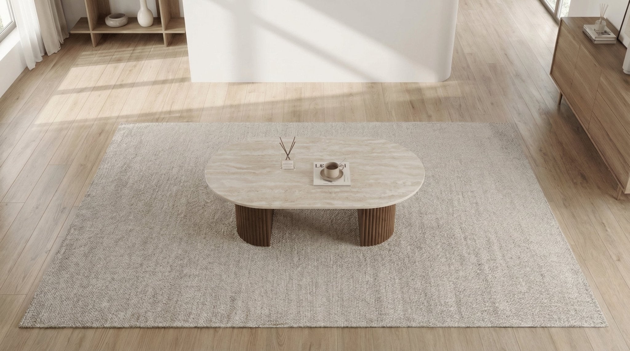 Table basse ovale CALYPSO avec plateau céramique design - TRUST INDUSTRIE - Bois noyer - 