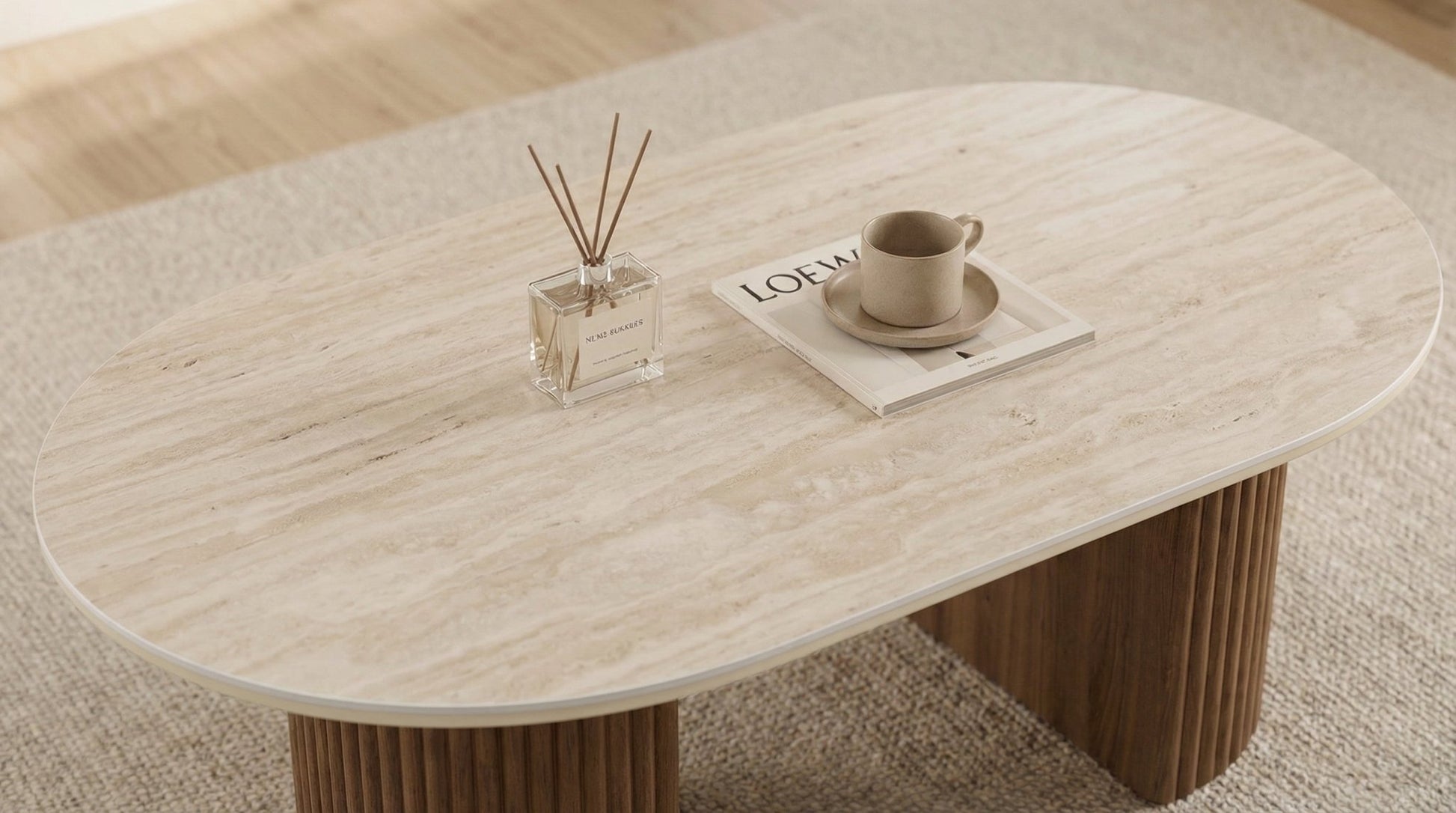 Table basse ovale CALYPSO avec plateau céramique design - TRUST INDUSTRIE - Bois noyer - 