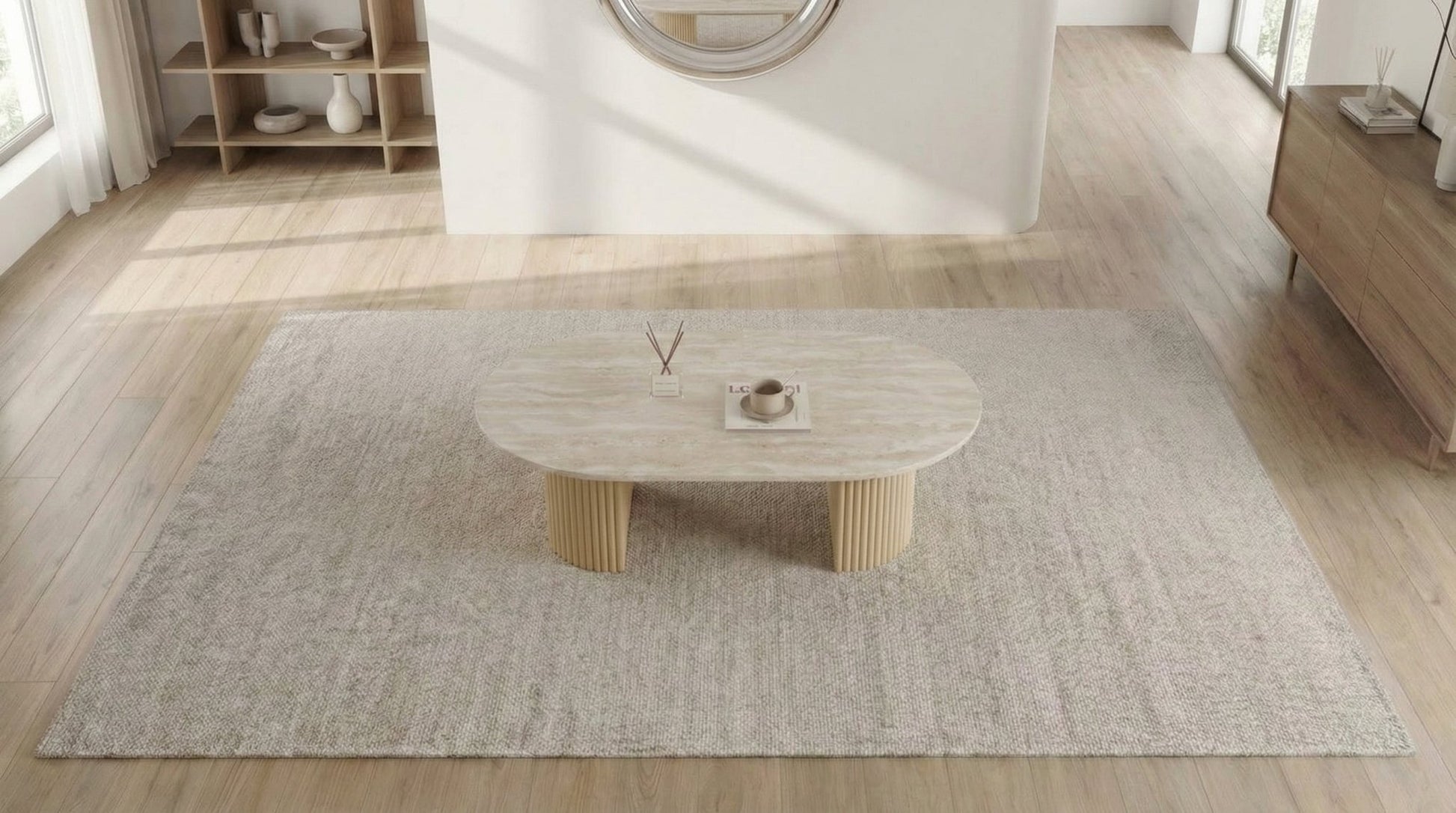 Table basse ovale CALYPSO avec plateau céramique design - TRUST INDUSTRIE - Bois noyer - 