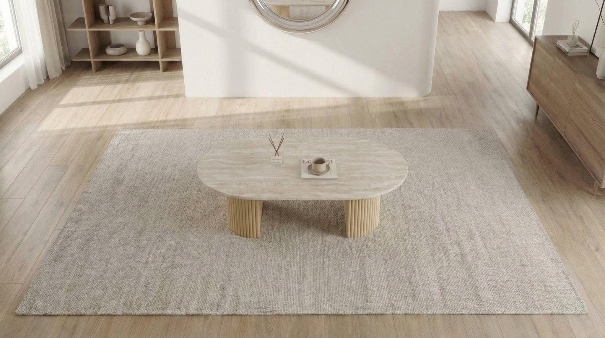 Table basse ovale CALYPSO avec plateau céramique design - TRUST INDUSTRIE - Bois noyer - 