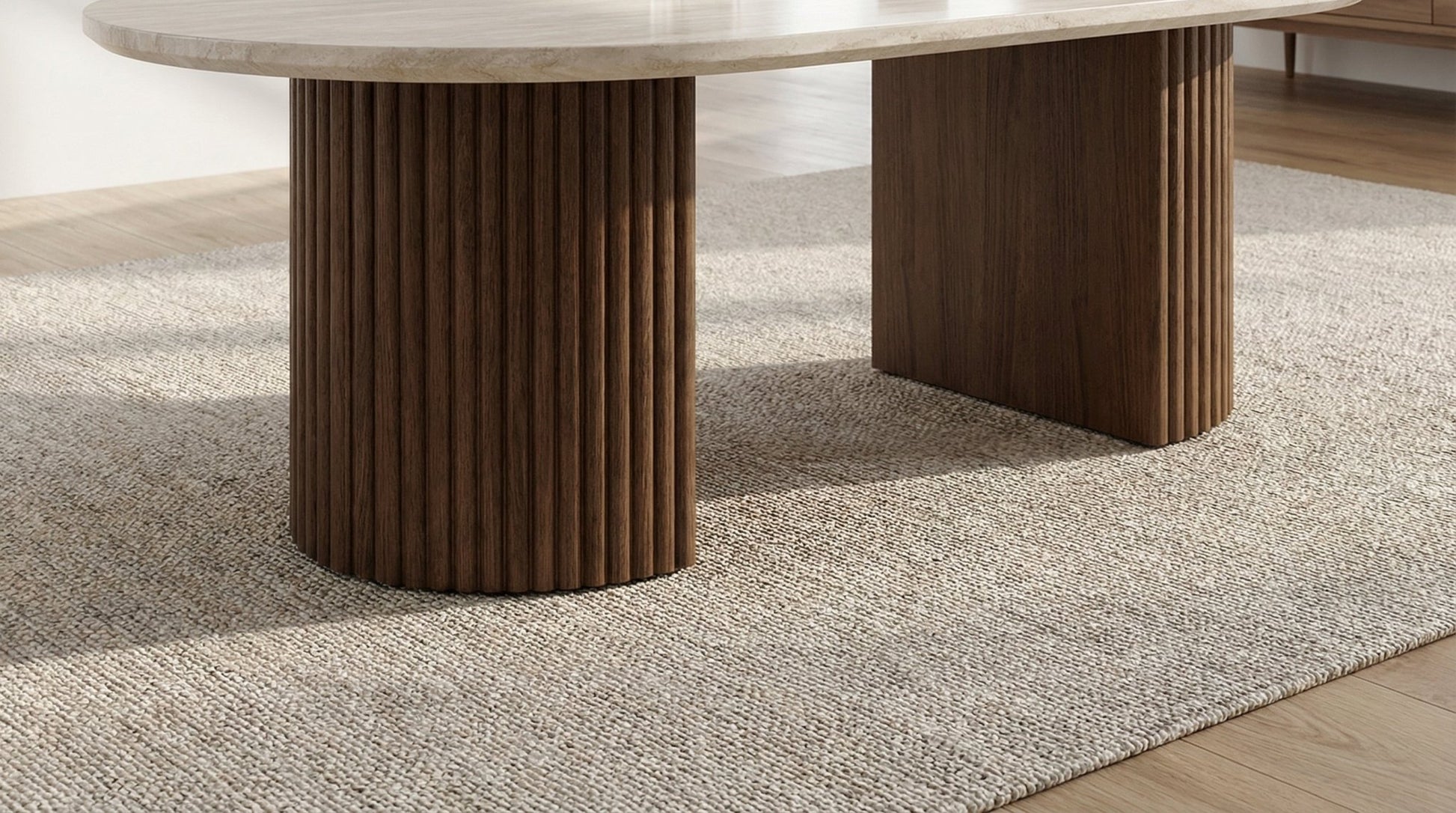 Table basse ovale CALYPSO avec plateau céramique design - TRUST INDUSTRIE - Bois noyer - 