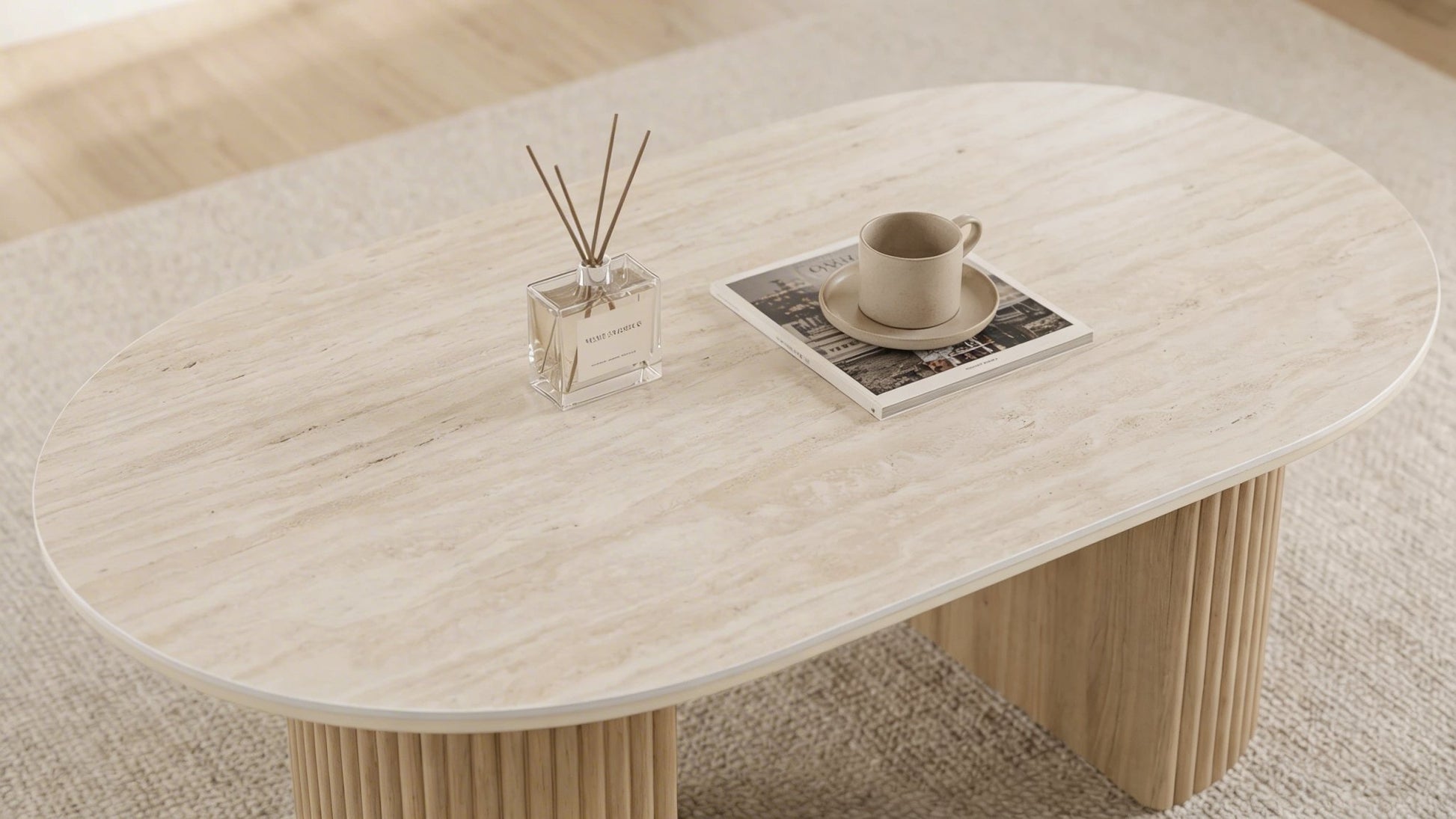 Table basse ovale CALYPSO avec plateau céramique design - TRUST INDUSTRIE - Bois noyer - 