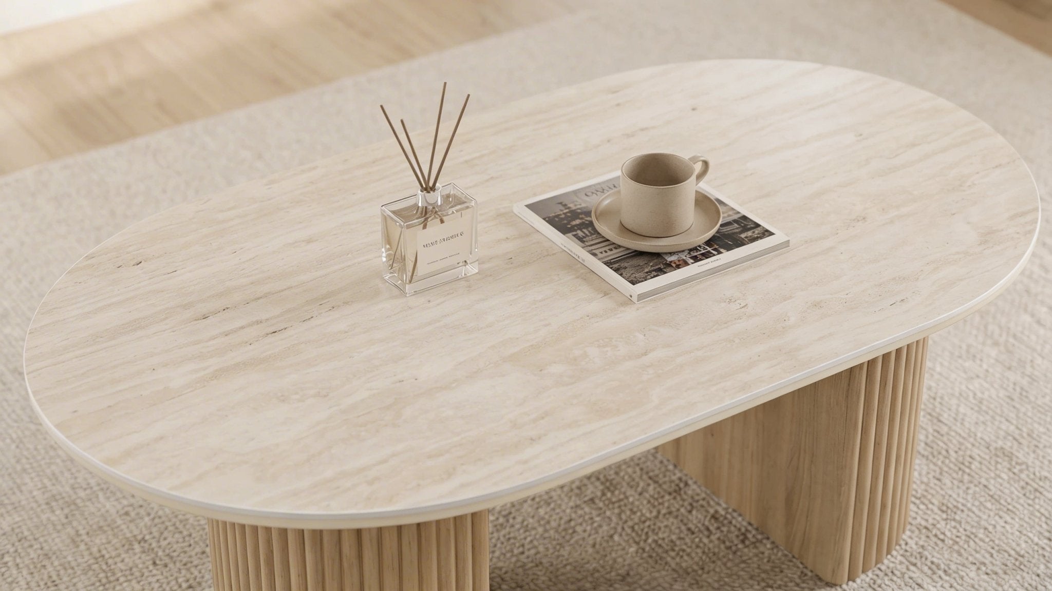 Table basse ovale CALYPSO avec plateau céramique design - TRUST INDUSTRIE - Bois noyer - 
