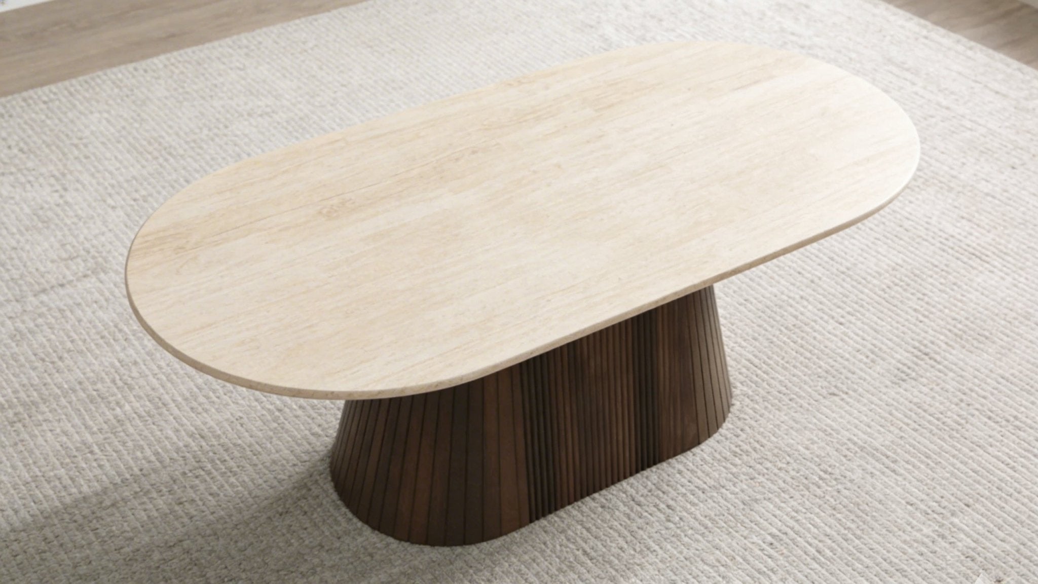 Table basse ovale KIMBERLY BROWN avec plateau en marbre et pied central - TRUST INDUSTRIE - 