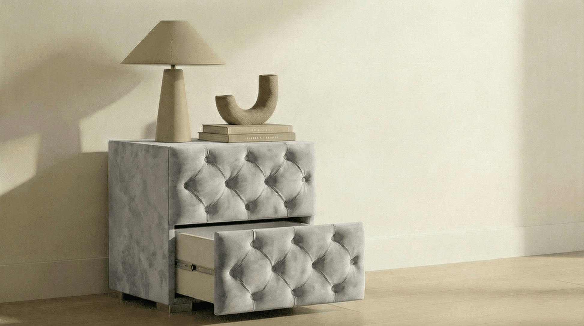 Table de chevet CAPITONNÉ en velours - TRUST INDUSTRIE - gris - 