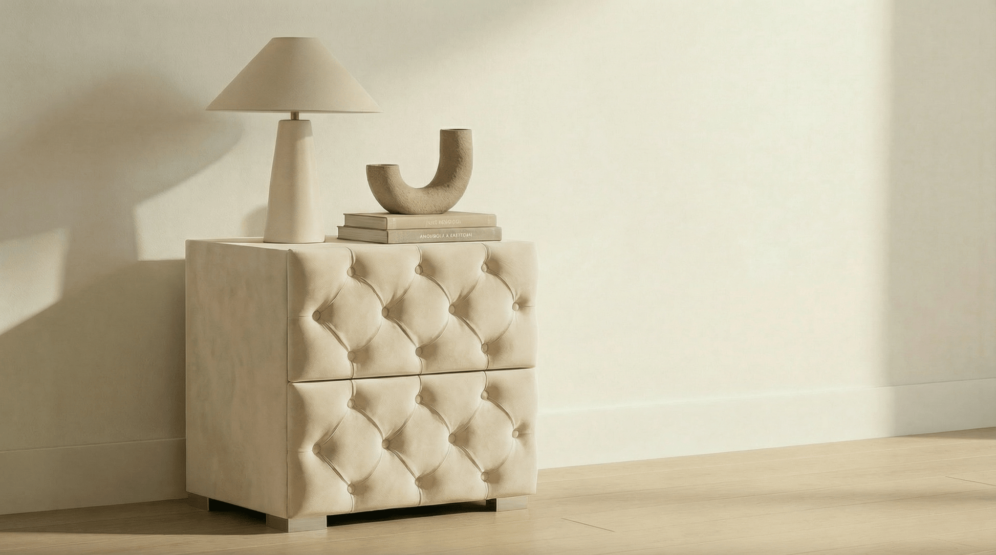Table de chevet CAPITONNÉ en velours - TRUST INDUSTRIE - beige