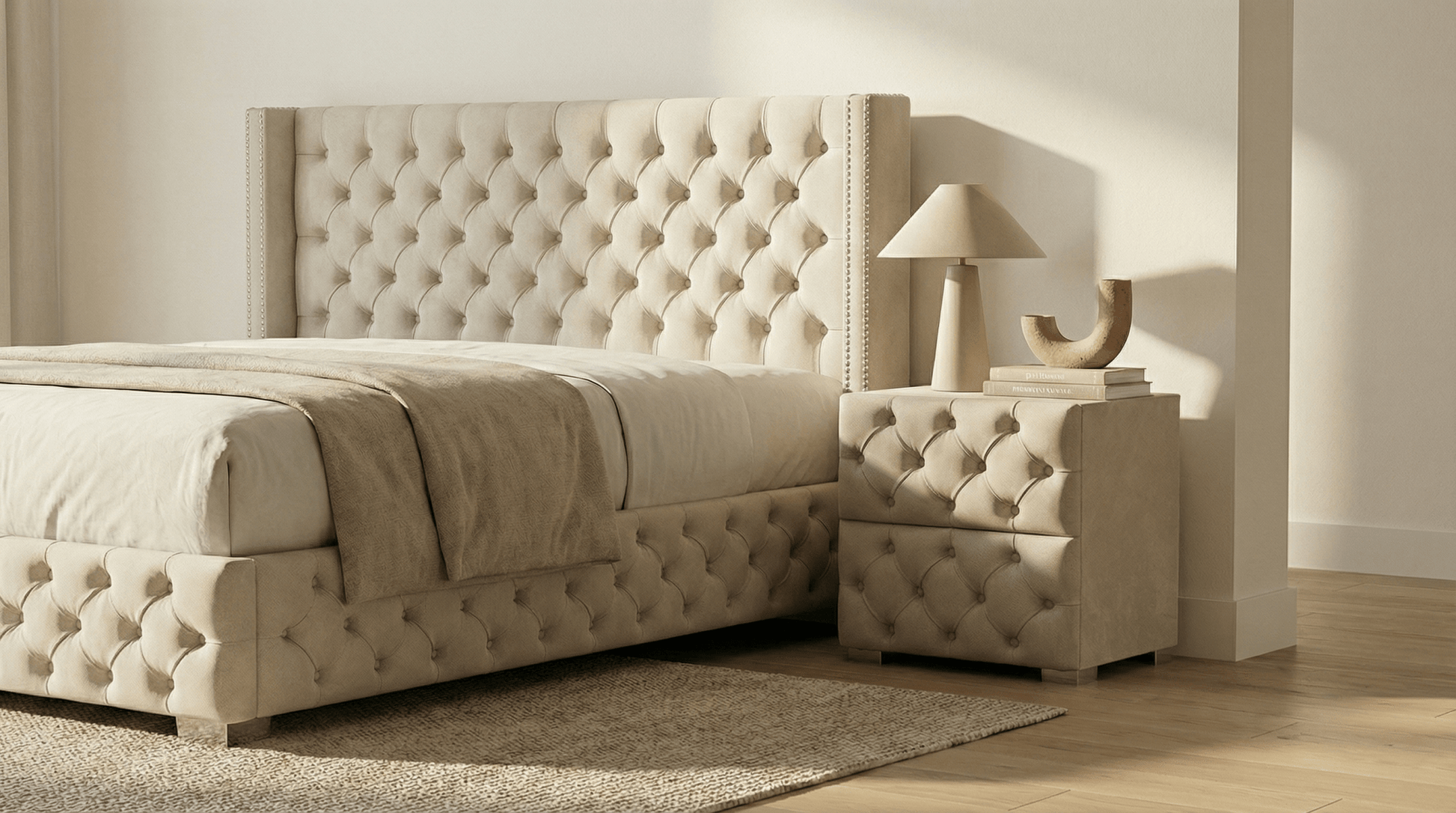 Table de chevet CAPITONNÉ en velours - TRUST INDUSTRIE - beige