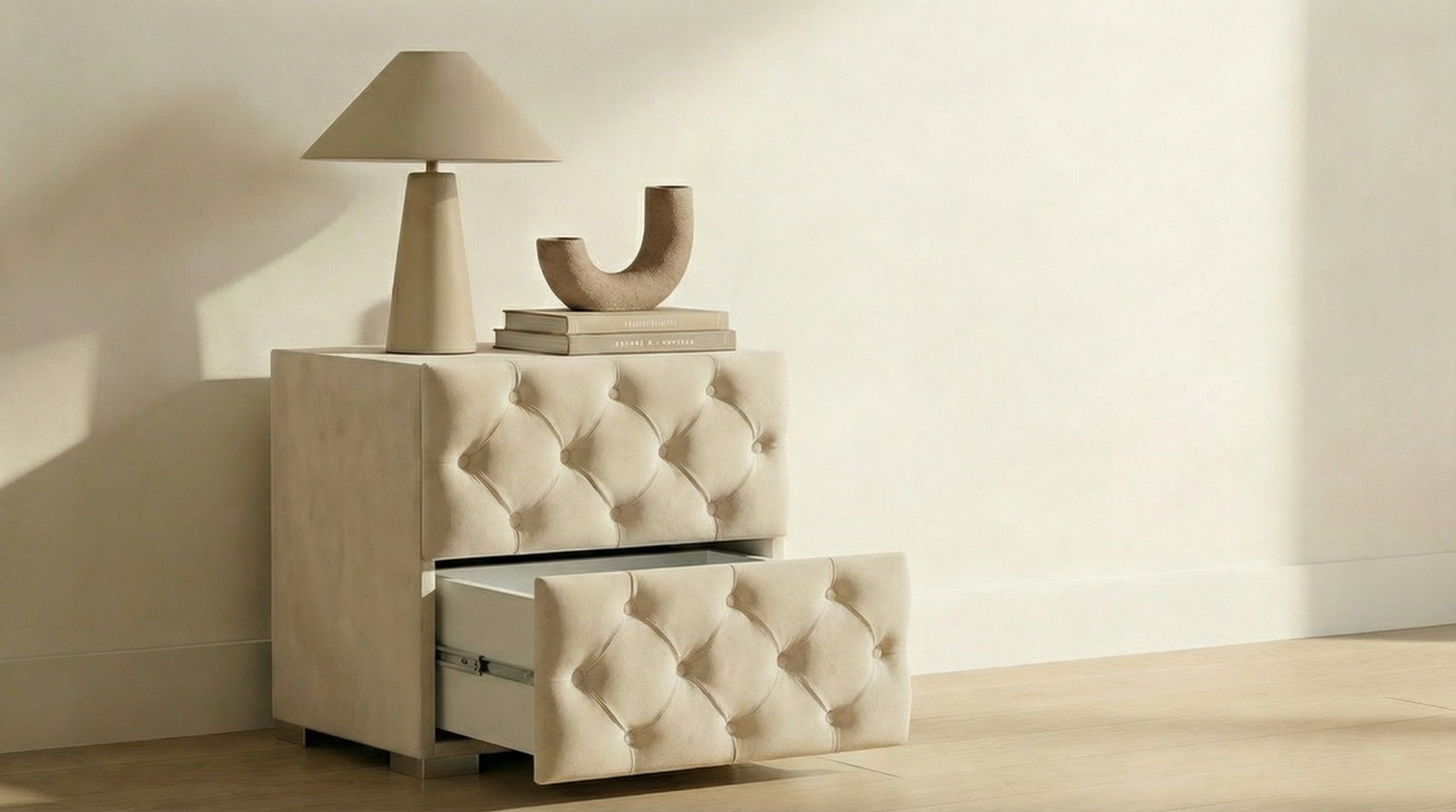 Table de chevet CAPITONNÉ en velours - TRUST INDUSTRIE - beige