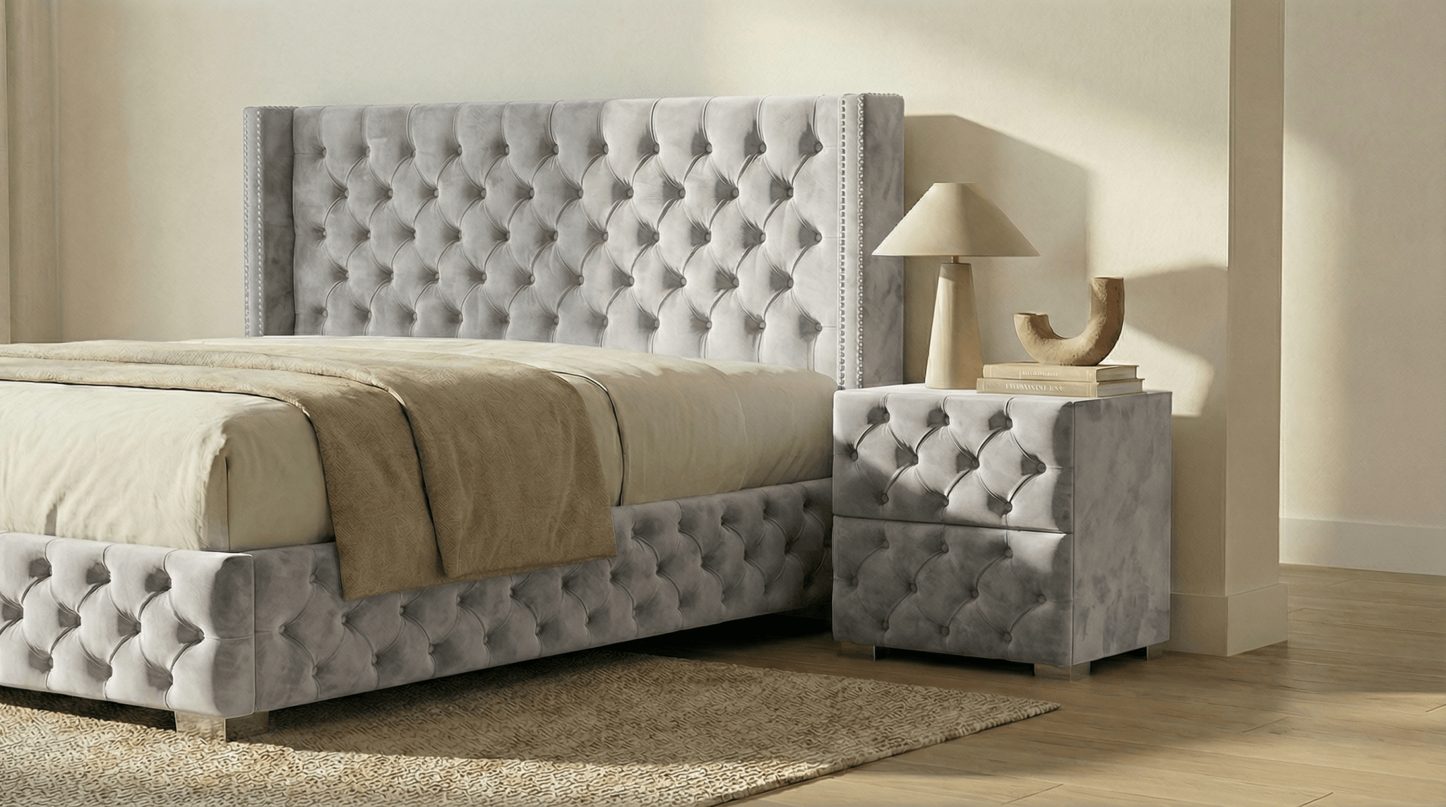 Table de chevet CAPITONNÉ en velours - TRUST INDUSTRIE - gris - 